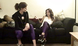 Two good-looking spandex ladies are having awesome long legs