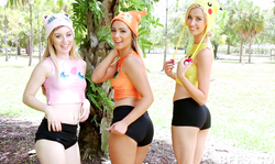 Innocent BFFs cuties are sucking their mate's massive dick