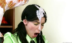 Two dirty-minded babes are having messy action in the classroom