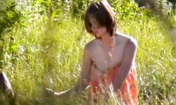 Sensual babe is getting topless and starting to suck