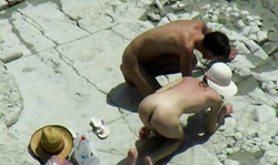 Bitchy brunette babe with long legs enjoys beach sex!