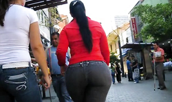 Bright red jacket and an awesome big booty of an ebony