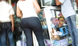 Truly sweet big booty babe in black pants looks very nice!
