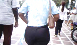 Babe in black pants and white shirt have a good big booty