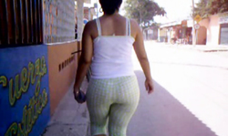 Amazingly sexy babe with perfect round butt and tight shorts