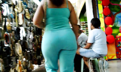 Good-looking big booty babe in green pants spotted on the street