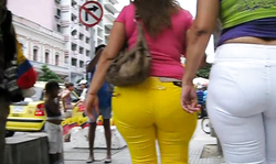 Perfect-looking big booty babes in white and yellow pants