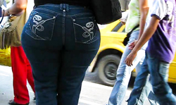 Angelic big booty chick in really tight blue jeans