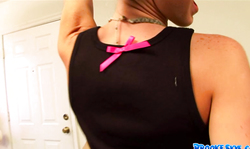 Laughing young cutie Brooke Skye is showing off her round booty