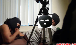 Masked amateur ebony is blowing my big boner in Behind The Scene action