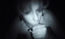 Amateur babe is giving a deep blowjob down on the knees