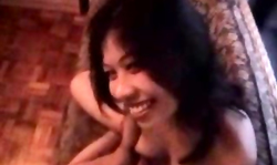 Smiling filipina brunette rides a huge wiener with passion