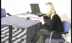 Dark-haired lesbian and bleached secretary are kissing in lingerie