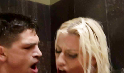 Jessie Volt is riding a long wide rod in the cowgirl pose