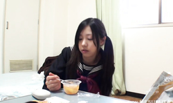 Pigtailed Japanese brunette gets banged on the bed