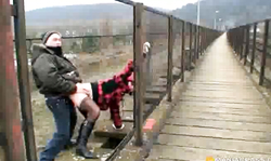 Dirty old pervert gets his cock sucked outdoors by a young female