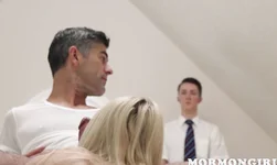 Obedient Mormon blonde is sensually sucking on the knees