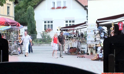 Amazingly hot blonde is giving a deep blowjob in public place