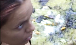 Redhead Queeny Love is sucking in the park and getting a messy facial