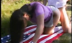 Perfect outdoor anal sex on US flag with a big-ass bitch Queeny Love