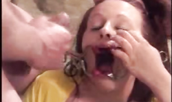 Big-boobed Queeny Love swallows a massive facial load