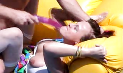 Hardcore outdoor sex on yellow sofa with Queeny Love