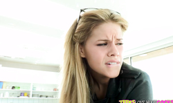 Sensual young bitch getting naked and taking big cock in the mouth