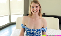 Cock-loving blonde is spreading legs on camera in close-up