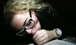 Glamour blonde with kinky hair is giving a good deep blowjob