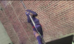 Superhero fucks a blue-haired slut in purple stockings