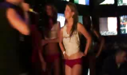 Sweet big-boobed girlfriend in red panties gets naked