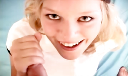 Smiling Tight Teela blondie is enjoying cock-sucking so much