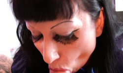 Dick-sucking brunette gives a deep and good blowjob for her master