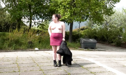UK Flashers fat chick is walking fully naked in public place