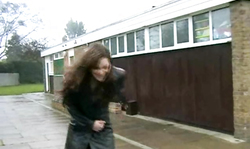 Slender young babe with wide ass is peeing in public place