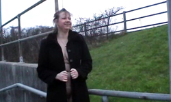 Big-boobed UK mature demonstrates her fully naked body in public place