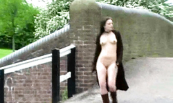 Elegant UK babe is walking naked in public place