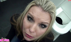 Blonde with smoky eyes Aische Pervers sucks a dick in public place