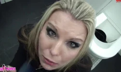 Blonde with smoky eyes Aische Pervers sucks a dick in public place