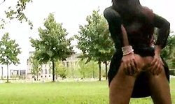 Shameless whore Aische Pervers swallows sperm in public place