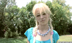 Pigtailed young girlfriend gets her little pussy drilled very hard