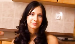 Dark-haired Amateur young babe sucks her lovely rubber dildo