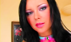 Rich Amateur brunette shoves a purple dildo in her snatch