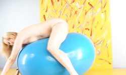 Stunning balloon bounce fetish with a chubby nerdy blondie