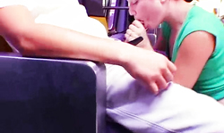 Young cutie Brandi Belle sucks a wiener in the bus