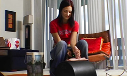 Cock-loving brunette Brandi Belle jumps on a hard sex toy