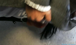 Sex on the street with a cute-looking brunette in front cam