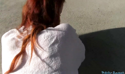 Slutty redhead pervert is sucking a dick in the video by Public Agent