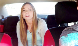Long-haired beauty is taking driver's dick in the mouth