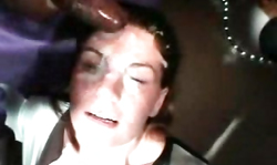 Sexy young brunette and massive loads of semen on her face